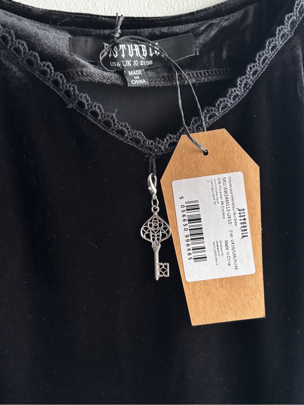 NWT Disturbia Orbweb Lace Hem Velour Mini Dress Black 6 - Picture 4 of 8
